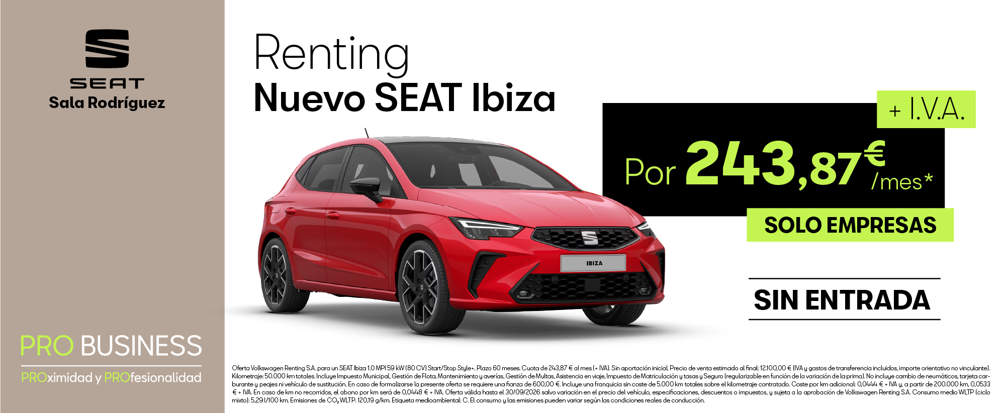 ¡Solo empresas! Nuevo SEAT Ibiza por 243,87€/mes + IVA
